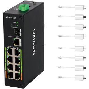 LINOVISION Industrial 8 Ports POE Switch, Built-in EOC Receiver, Ultra Long Reach PoE over Coaxial Cable Transmission, Extend PoE over Cat5E/Cat6 Network Cable up to 2500ft,Simply Cabling, Plug-n-Play