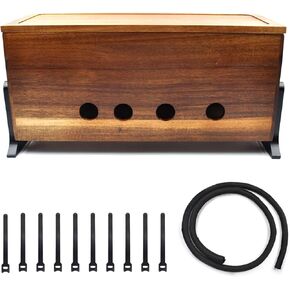 Large Cable Management Box, Wood Cord Hider Box & Organizer for Power Strip Hider Cable Storage for Office, TV Wires, Desk Cord Organizer, Vintage Walnut (14.1" x 6" x 6.3")