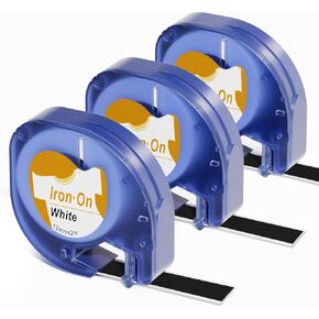 3x 18771 Aonomi Replace for Dymo LetraTag Iron-On Fabric Labels for Clothing Dymo Letratag Refills Fabirc Iron-on Tape 1/2''x6.5'(12mmx2m) Black on White Tape Compatible with LetraTag LT100H 100T 200B
