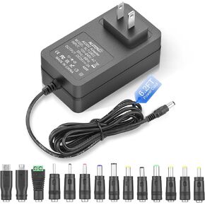 ALITOVE 24V DC Power Supply 2A 48W AC/DC Adapter 100-240V 50-60Hz 24 Volt Power Cord 2 Amp 1500mA 1A Transformer Converter 6.2FT with 14 Tips for LED Strip Light CCTV Camera DC Pump Router