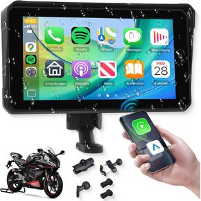 6-inch Motorcycle CarPlay Screen - Wireless CarPlay/Android Auto, IP68 Waterproof & Shockproof Touchscreen, Dual Bluetooth for Helmets, Adjustable Mount, Mirror Link, GPS Navigation, Voice Control