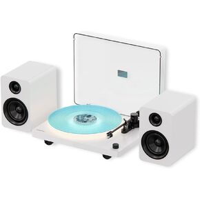 لاعب سجل الفينيل مع LED Ambient Lighting BT CONNTABLE مع مكبرات صوت مدمجة و phono preamp ، والوزن القابل للتعديل ، 33/45 دورة في الدقيقة ، خرطوشة AT-3600L ، نظام الصوت HI-FI