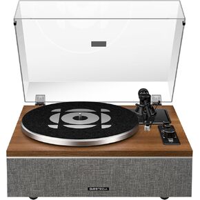 ONE-S Vinyl Record Player with Bluetooth Input/Output, All-in-One Vintage Turntable Built in Speakers, Phono Preamp & DSP, AT-3600L Cartridge, 33/45 RPM (Walnut)