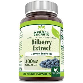 Herbal Secrets Bilberry Extract 3600 mg Per Serving 120 Veggie Capsules Supplement | Non-GMO | Gluten Free in Kuwait
