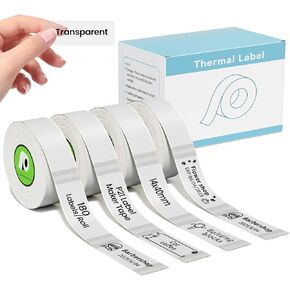 4-Rolls P21 Label Tape Transparent 180 Labels/Roll,14x40mm (0.55"x1.57"),Thermal Paper Compatible with Nelko P21 Label Maker, Standard Laminated Thermal Tape Replacement for Home Office