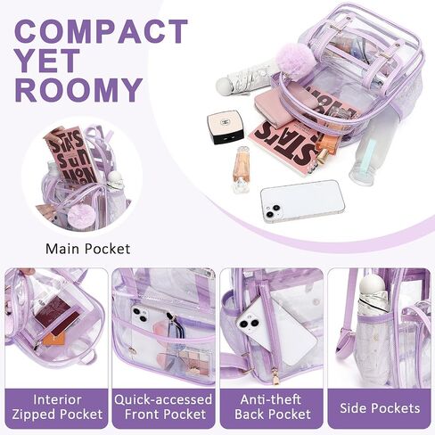 Clear Backpack for Stadium Events, Small Transparent Backpack Mini See Through Bookbag for Women Girls for Concert in Kuwait