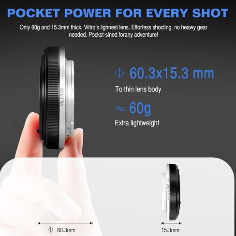 VILTROX 28mm F4.5 Ultra-Thin Pancake Lens X-Mount Auto Focus 28 mm f/4.5 XF Chips-Size APS-C Wide Angle Lens for Fuji in Kuwait