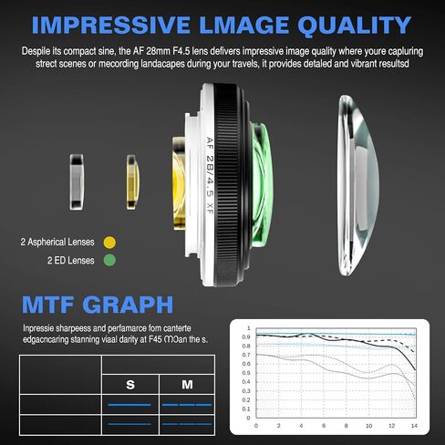 VILTROX 28mm F4.5 Ultra-Thin Pancake Lens X-Mount Auto Focus 28 mm f/4.5 XF Chips-Size APS-C Wide Angle Lens for Fuji in Kuwait