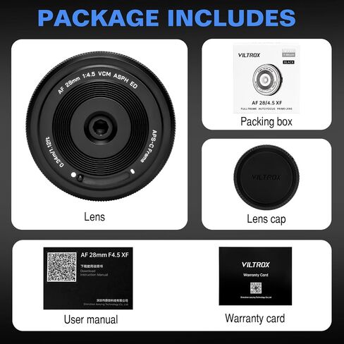VILTROX 28mm F4.5 Ultra-Thin Pancake Lens X-Mount Auto Focus 28 mm f/4.5 XF Chips-Size APS-C Wide Angle Lens for Fuji in Kuwait
