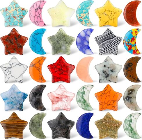 Nuenen 30 Pieces Worry Stones Bulks Moon Star Shaped Crystals Gemstone Star Worry Stones Bulks Palm Moon Hand Carved Thumb Stones for Witchcraft Supplies DIY Meditation Balancing (Classic Colors) in Saudi Arabia