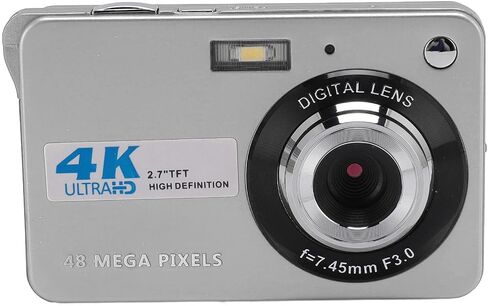 ZJchao 4K Digital Camera 48MP HD 2.7 Inch Screen 8X Zoom Autofocus Auto Beauty Anti Shake Travel Camera with Fill Light (Silver) in Saudi Arabia