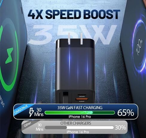 شاحن قابل للسحب ، شاحن USB C القابل للسحب 65W مع كبل Type-C ومنفذ QC18W PD30W ، كتلة شحن Fast PPS PPS مع قابس قابل للطي 16 15 14 13 12 11 ، Galaxy ، LG ، Pixel ، Pad ، Pad ، Tablet in Kuwait