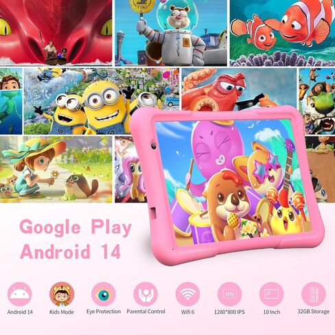 10 Inch Kids Android 14 Tablet, Parental Control, Educational, 10.1' IPS HD Display, Dual Camera, 6000mAh Battery, Toddler Tablet with Silicone Case, Gift for Boys (Green) in Kuwait