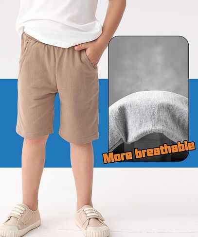 GFQLONG Toddler Boys French Terry Active Shorts Pull-On Athletic Bottoms | 3-Pack Elastic Waist Play Pants with Pockets for School & Outdoor, Soft & Breathable, Summer Outfits,Back to School Pants in Kuwait