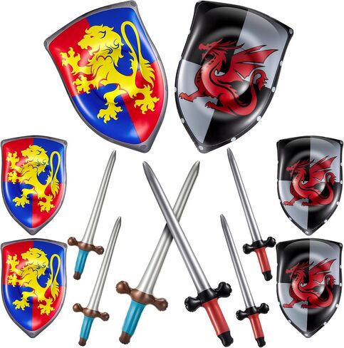 Poen 24 Pcs Inflatable Sword and Shield Knight Party Favors Set Blow up Medieval Sword Shield for Pirate Party Favors Decorations Cosplay Toys Accessories in Saudi Arabia