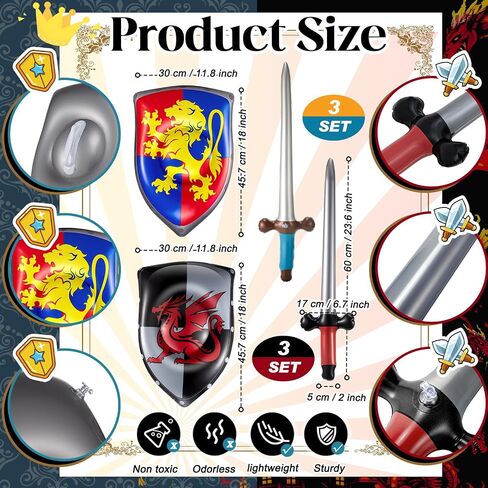 Poen 24 Pcs Inflatable Sword and Shield Knight Party Favors Set Blow up Medieval Sword Shield for Pirate Party Favors Decorations Cosplay Toys Accessories in Saudi Arabia