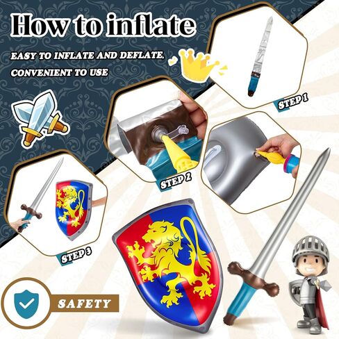 Poen 24 Pcs Inflatable Sword and Shield Knight Party Favors Set Blow up Medieval Sword Shield for Pirate Party Favors Decorations Cosplay Toys Accessories in Saudi Arabia