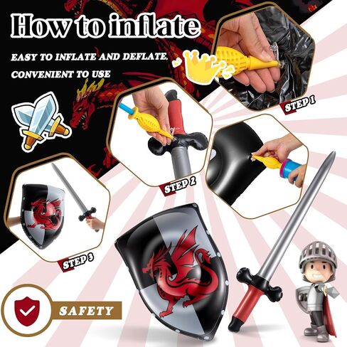 Poen 24 Pcs Inflatable Sword and Shield Knight Party Favors Set Blow up Medieval Sword Shield for Pirate Party Favors Decorations Cosplay Toys Accessories in Saudi Arabia