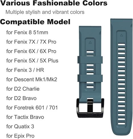for Garmin Fenix 6x Pro Watch Band, 26mm Quickfit Silicone Sports Bands Strap for Fenix 7X 6X 5X Plus Fenix 3/3 HR Smartwatch in Saudi Arabia