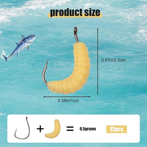 12PCS Soft Plastic Worm Baits for Bass Trout Fishing - Realistic Rubber Grub Lures with Curly Tails, High Sensitivity Bait for Freshwater Saltwater in Saudi Arabia