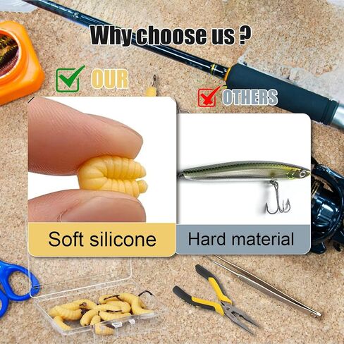 12PCS Soft Plastic Worm Baits for Bass Trout Fishing - Realistic Rubber Grub Lures with Curly Tails, High Sensitivity Bait for Freshwater Saltwater in Saudi Arabia