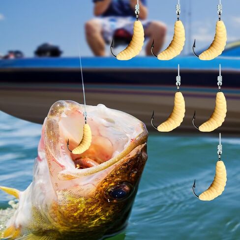 12PCS Soft Plastic Worm Baits for Bass Trout Fishing - Realistic Rubber Grub Lures with Curly Tails, High Sensitivity Bait for Freshwater Saltwater in Saudi Arabia