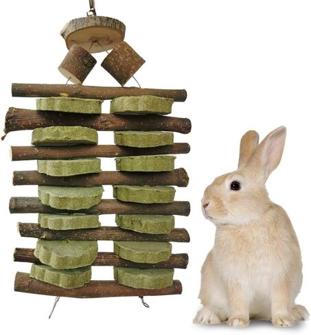Bunny Chew Toys for Teeth, Organic Apple Wood Sticks for Bunny, Rabbits, Chinchilla, Guinea Pigs, Hamsters, Parrots and Other Small Animals Chewing/Playing, Pet Snacks Toys with Grass Cake in Kuwait