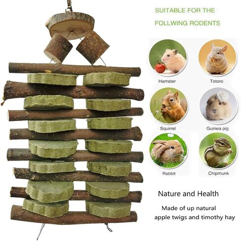Bunny Chew Toys for Teeth, Organic Apple Wood Sticks for Bunny, Rabbits, Chinchilla, Guinea Pigs, Hamsters, Parrots and Other Small Animals Chewing/Playing, Pet Snacks Toys with Grass Cake in Kuwait