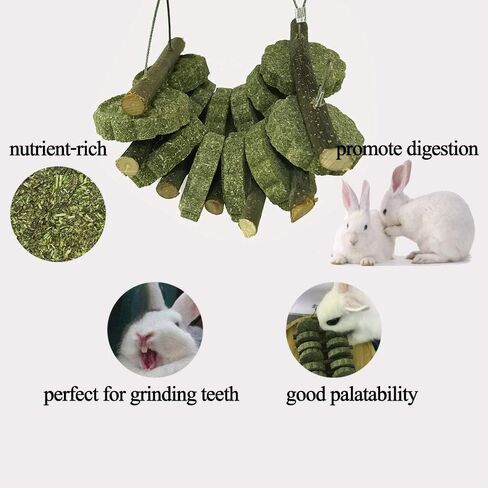 Bunny Chew Toys for Teeth, Organic Apple Wood Sticks for Bunny, Rabbits, Chinchilla, Guinea Pigs, Hamsters, Parrots and Other Small Animals Chewing/Playing, Pet Snacks Toys with Grass Cake in Kuwait