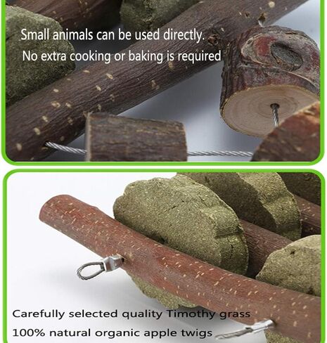Bunny Chew Toys for Teeth, Organic Apple Wood Sticks for Bunny, Rabbits, Chinchilla, Guinea Pigs, Hamsters, Parrots and Other Small Animals Chewing/Playing, Pet Snacks Toys with Grass Cake in Kuwait
