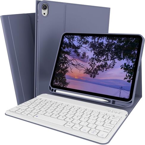 بالنسبة إلى iPad (A16) الجيل الحادي عشر 11 بوصة 2025 ، الجيل العاشر 10.9 بوصة 2022 مع لوحة المفاتيح ، لوحة مفاتيح بلوتوث لاسلكية قابلة للفصل ، غطاء زاوية متعددة مع حامل قلم رصاص ، أرجواني in Kuwait
