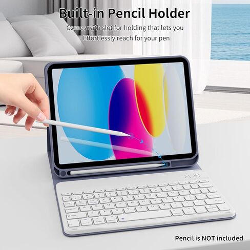 بالنسبة إلى iPad (A16) الجيل الحادي عشر 11 بوصة 2025 ، الجيل العاشر 10.9 بوصة 2022 مع لوحة المفاتيح ، لوحة مفاتيح بلوتوث لاسلكية قابلة للفصل ، غطاء زاوية متعددة مع حامل قلم رصاص ، أرجواني in Kuwait