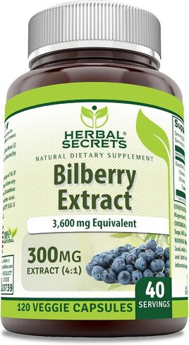 Herbal Secrets Bilberry Extract 3600 mg Per Serving 120 Veggie Capsules Supplement | Non-GMO | Gluten Free in Kuwait