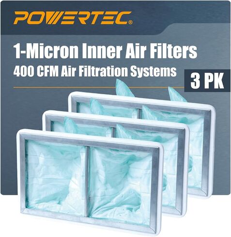 POWERTEC 1 Micron Inner Filters for WEN 3417/ POWERTEC AF1044, AF1045 Air Filtration Systems Woodworking, Replacement for WEN 3415AF1 Woodworking Air Filters, 2 pack (75019-P2) in Saudi Arabia