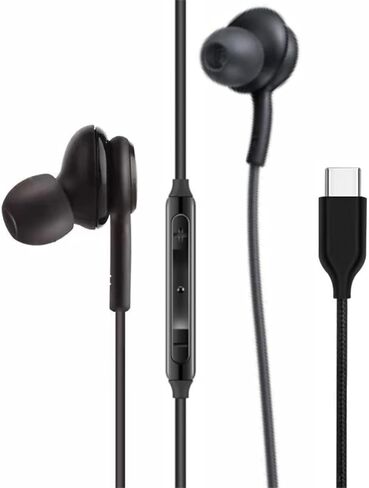 2025 New in-Ear Earbuds Stereo Headphones for Samsung Galaxy Z Fold6 S25 S24 S23 S22 S21 S20 Note 10 10+ - Designed with Microphone and Volume Remote Type-C Connector-(Black) in Kuwait