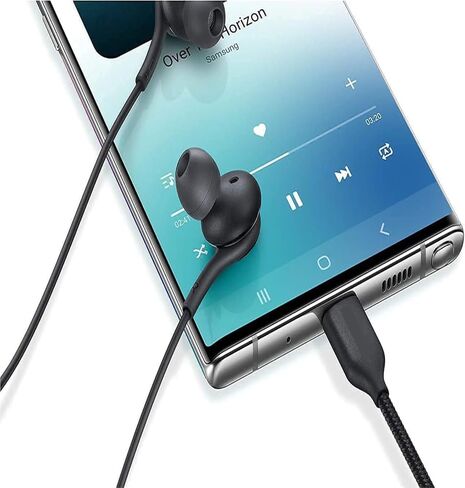 2025 New in-Ear Earbuds Stereo Headphones for Samsung Galaxy Z Fold6 S25 S24 S23 S22 S21 S20 Note 10 10+ - Designed with Microphone and Volume Remote Type-C Connector-(Black) in Kuwait