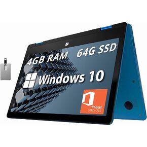 Gateway Convertible Student Laptop, 11.6" HD 2-in-1 Touchscreen, 4GB RAM, 64GB SSD, Intel Celeron N4020, Webcam, HD Audio, Mini HDMI, Wi-Fi, Win10, Blue (Renewed)