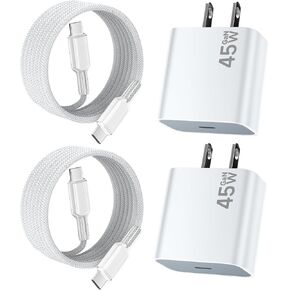 45W USB-C Charger for iPhone 16 Pro Max Charger Fast Charging, Type C Super Fast Charger Block Cord for iPhone 16/16 Pro/16 Plus/15/15 Pro Max, Android Phone, 2-Pack with 6.6FT Long Braided Cable