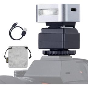 ZF04 Silver Mini Flash Speedlite with C-N2 Height Increasing seat for Canon,Nikon,Sony,Fuji Cameras
