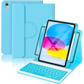 حالة لوحة مفاتيح ybing لـ iPad 10th Gen 10.9 inch (2022) و 11 Gen (A16 ، 2025) ، والغطاء المغنطيسي 360 مع لوحة مفاتيح قابلة للفصل اللاسلكية 7-Color مع حامل قلم رصاص لـ iPad 11th/10 Gen (Blue)