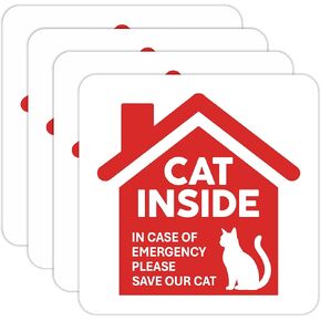 | Cat Inside Sticker (4 Pack), Size 3.5x3.5 – Durable, Waterproof, Strong Adhesive Cat Inside Emergency Sticker for Door and Windows