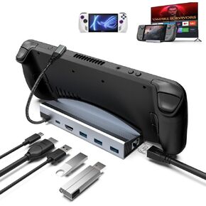 Docking Station for Steam Deck, ROG Ally, 6-in-1 Hub with 4K HDMI, 1000Mbps Gigabit Ethernet, 3 USB Ports, 100W Charging