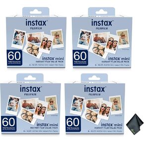 Fujifilm Instax Mini Pack Pack Film (240 Exposures) حزمة مع قطعة قماش لتنظيف الألياف الدقيقة