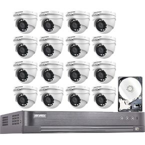 HIK 16CH 2MP 1080p HD Analog CCTV Security Camera Bundle for Hikvision 16 Channel Video Surveillance Kit 16CH DVR 4TB HDD 16x 2MP Outdoor Dome Cameras Video Recording Remote Access Hik-Connect App