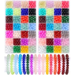 shynek 2100 Pieces 8mm Round Glass Beads for Bracelets, 84 Colors Crystal Glass Beads for Jewelry Making and DIY Crafts in Kuwait