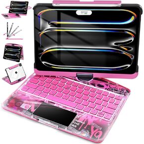 Keyboard Case for iPad Pro 11-inch (M4, 2024), Transparent Cyberpunk Shell, 360° Rotating Multi-Touch Trackpad, 7-Color Backlit Keyboard, Pencil Holder, Type-C Charging, Aurora Core X