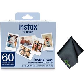Fujifilm Instax Mini Back Pack Film (60 تعرضًا) باقة مع قطعة قماش لتنظيف الألياف الدقيقة