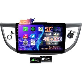 Radio for Honda CRV 2012-2016: 8Core 4G+32G Adroid 13 Stereo Car مع Carplay Android Auto ، 10inch 1280p HD IPS Louch Screen 5.0 Bluetooth GPS WiFi RDS FM Radio SWC 1080 AHD Camera Backup Camera