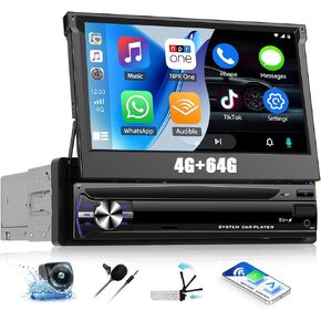 [4+64g] ستيريو سيارة تعمل باللمس من Android مع Carplay و Android Auto ، الراديو سيارة 7 بوصة مع رابط المرآة Bluetooth FM/RDS WiFi GPS EQ DSP SWC+AHD كاميرا احتياطية