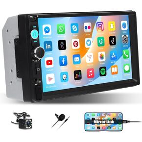 CAMECHO Double Din Car Stereo, 7 inch Touch Screen Car Radio with Backup Camera, Multimedia Car Audio Receivers Support Mirror Link Bluetooth Handsfree FM USB/TF/Aux Input MP5 Player